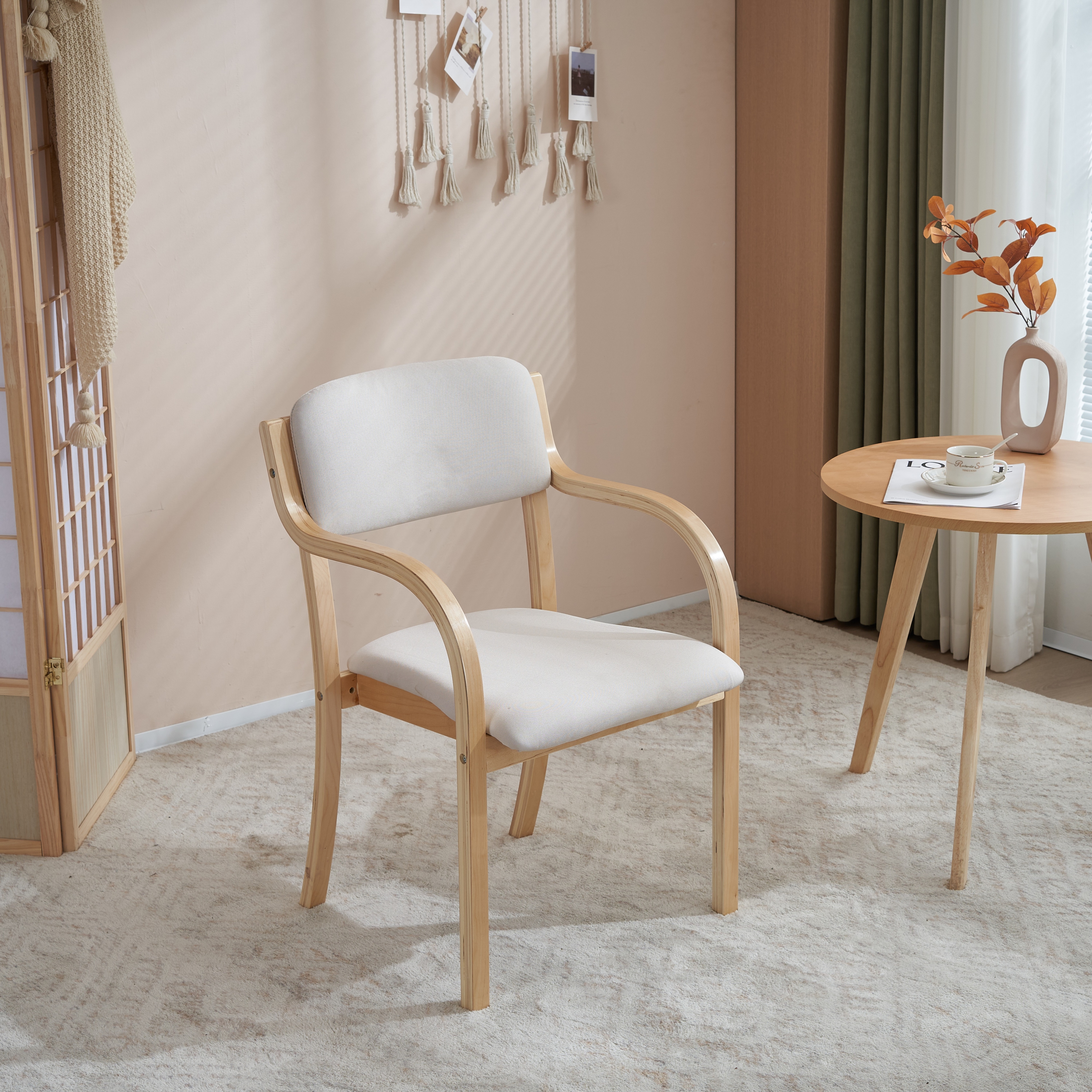 2脚】ベージュ ダイニングチェア木製完成品介護チェア折りたたみチェア