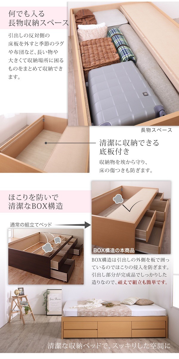 [組立設置料込み]国産 清潔すのこ ヘッドレスチェストベッド Renitsa レニツァ [マルチラススーパースプリングマットレス付き] セミダブル [フレーム色]ナチュラル