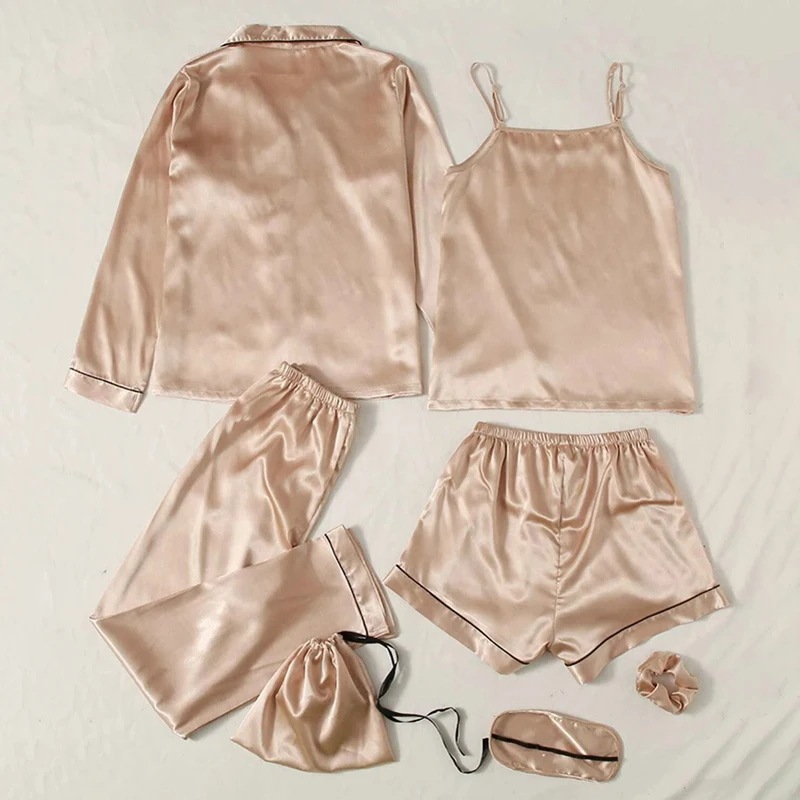 女性用サテンパジャマセット,ナイトウェア,スパゲッティストラップ,プリントパジャマ,ラウンジウェア,ショーツ,7枚 女性用サテンパジャマセット,ナイトウェア,スパゲッティストラップ,プリントパジャマ,ラウンジウェア,ショーツ,7枚