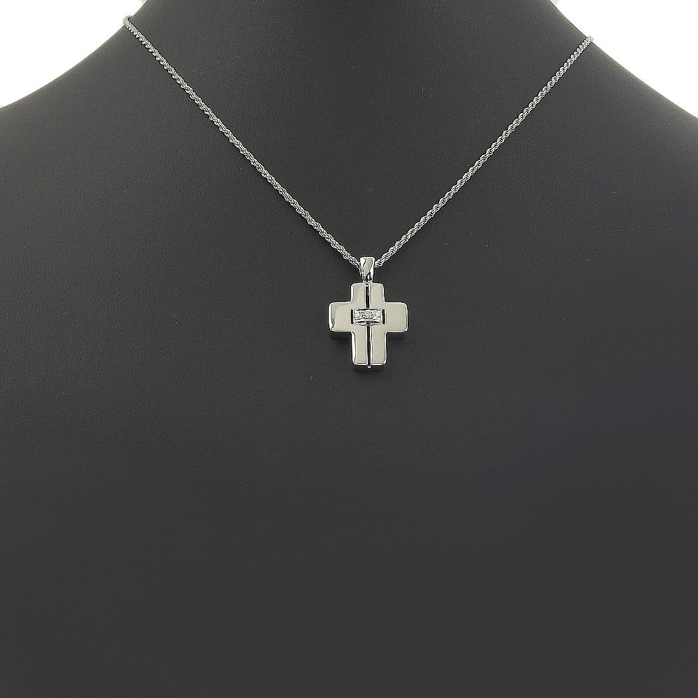 クロス 3Pダイヤ ネックレス K18ホワイトゴールド ダイヤモンド 約12.4g ユニセックス 中古品 Aランク