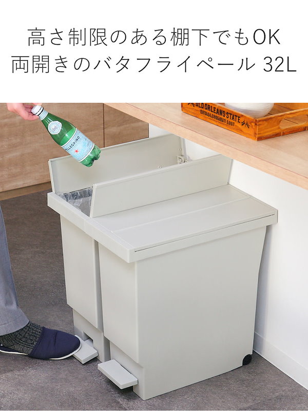 ゴミ箱 32L バタフライペダルペール ふた付き 45Lゴミ袋対応 45リットル袋対応 ごみ箱 32リットル 両開き 棚下 カウンター下 スリム 分別  ペダル式 シンプル キッチン 観音開き