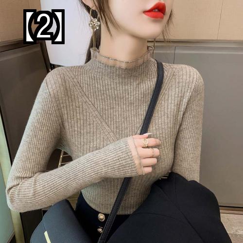 レディース セーター ニット トップス カットソー カジュアル オフィス 長袖 着痩せ スリム ハイネック フリル 青 茶 黒 秋冬 シンプル 無地 おしゃれ mdprevattcaulkingandwaterproofing.com