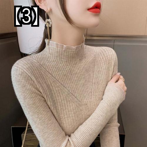 レディース セーター ニット トップス カットソー カジュアル オフィス 長袖 着痩せ スリム ハイネック フリル 青 茶 黒 秋冬 シンプル 無地 おしゃれ mdprevattcaulkingandwaterproofing.com