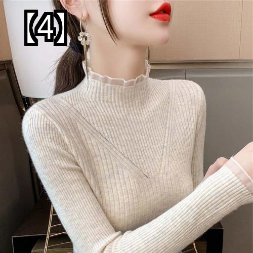 レディース セーター ニット トップス カットソー カジュアル オフィス 長袖 着痩せ スリム ハイネック フリル 青 茶 黒 秋冬 シンプル 無地 おしゃれ mdprevattcaulkingandwaterproofing.com