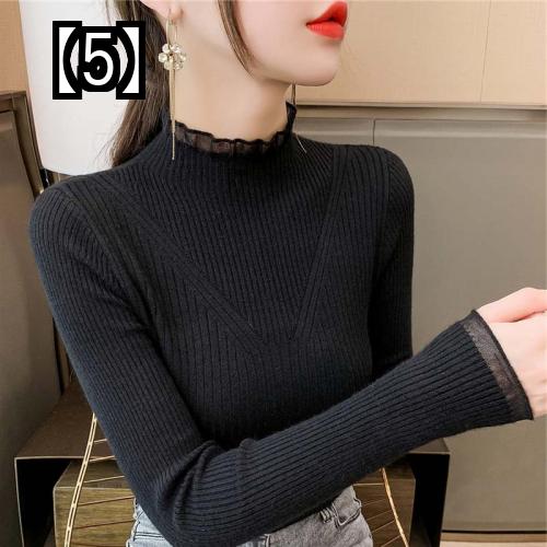 レディース セーター ニット トップス カットソー カジュアル オフィス 長袖 着痩せ スリム ハイネック フリル 青 茶 黒 秋冬 シンプル 無地 おしゃれ mdprevattcaulkingandwaterproofing.com