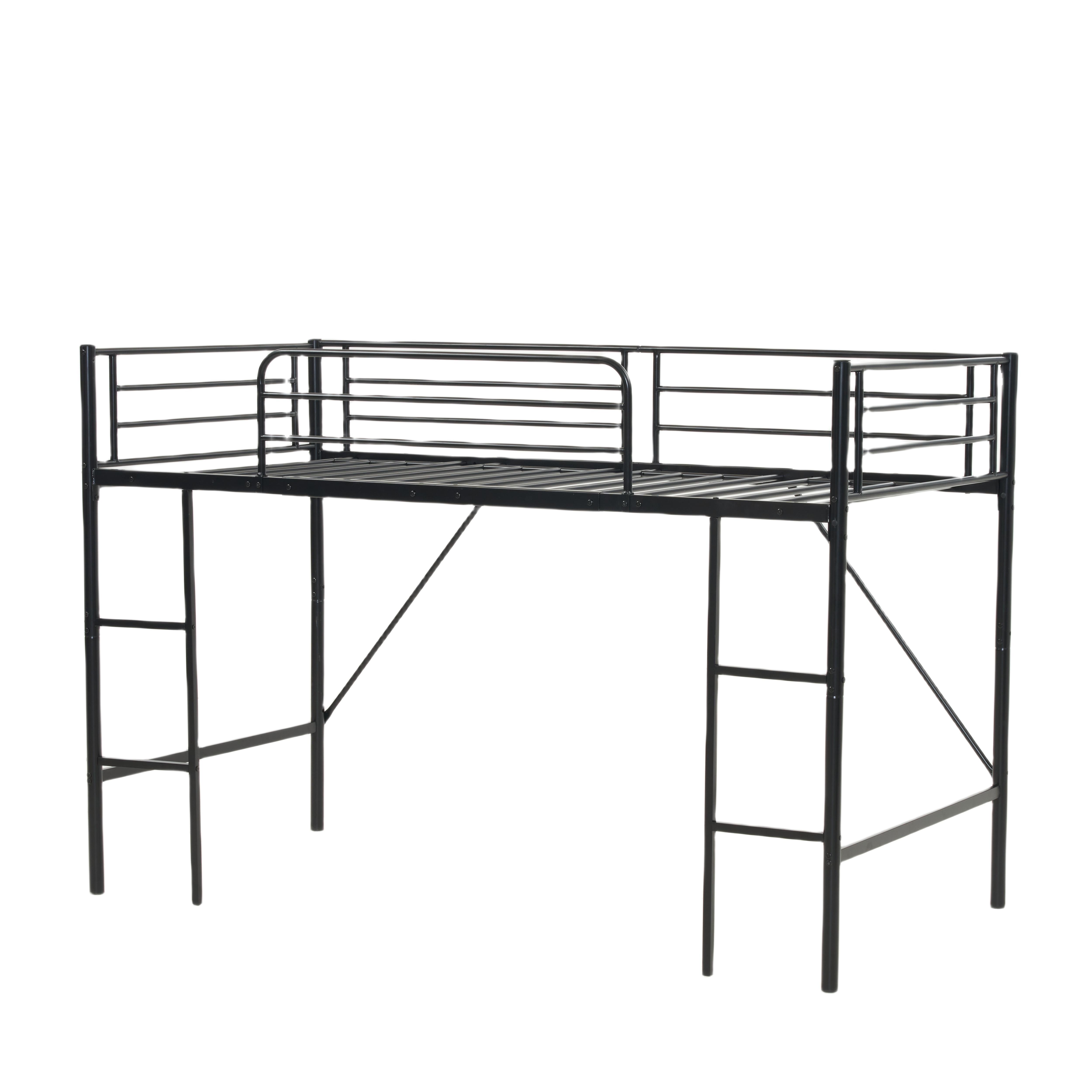 【迅速出荷速達】【新作】【ブラック】ロフトベッドベッドパイプベッドデスク付シングル収納北欧風シングルベッド子供部屋木耐震スチールベッド新作【国内即発送!送料無料！】