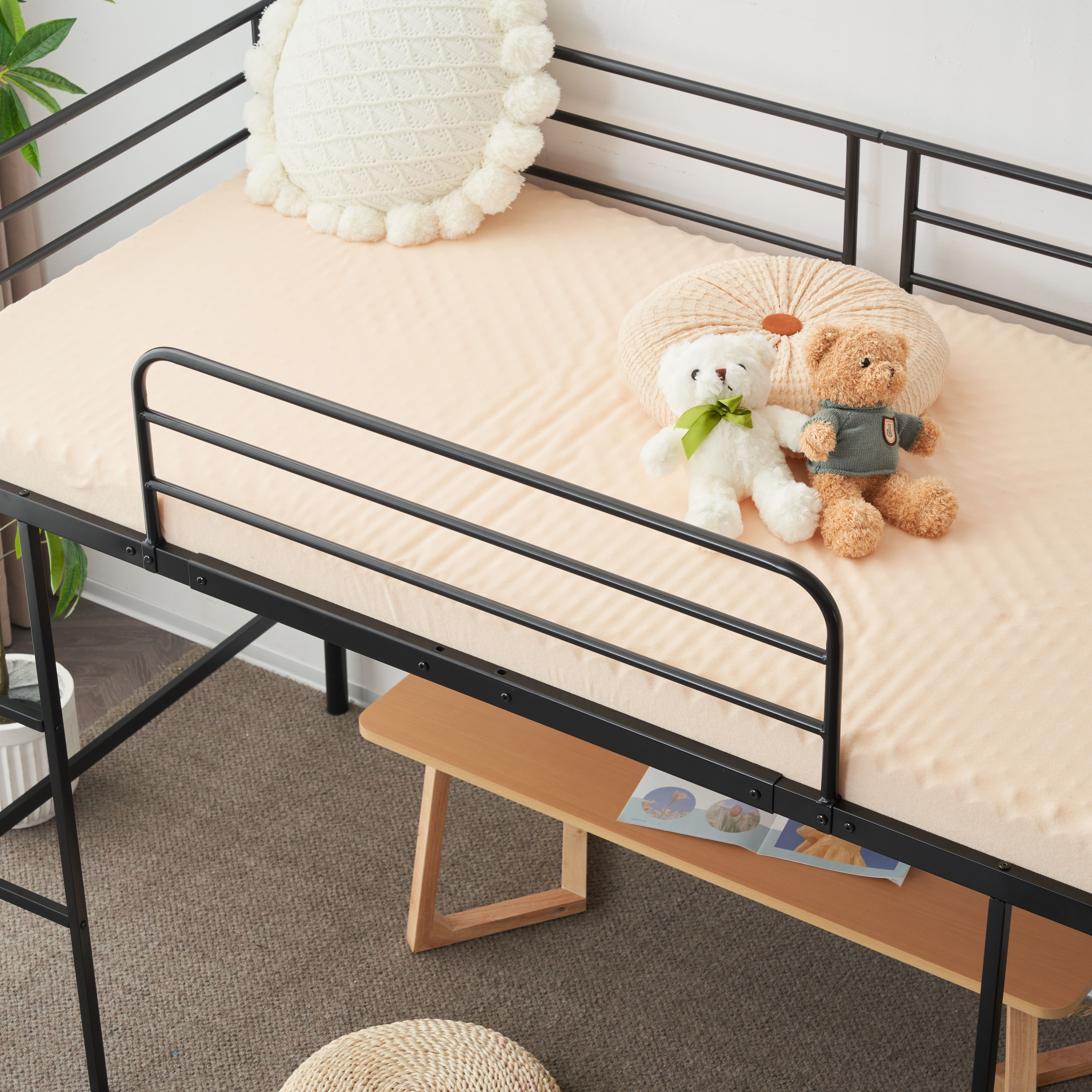 【迅速出荷速達】【新作】【ブラック】ロフトベッドベッドパイプベッドデスク付シングル収納北欧風シングルベッド子供部屋木耐震スチールベッド新作【国内即発送!送料無料！】