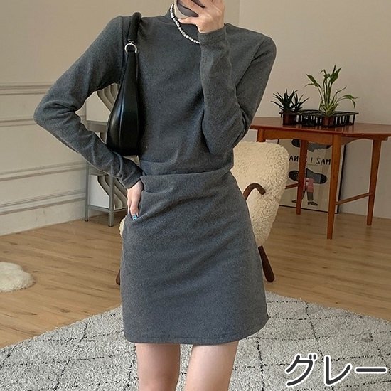 【取寄：納期2週間】ミニワンピース タイト ハイネック レディース 長袖 ワンピース ミニ ボトルネック スリム 秋冬 秋 冬 タイトワンピース 長袖ワンピース 冬 タイトミニワンピース