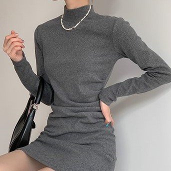 【取寄：納期2週間】ミニワンピース タイト ハイネック レディース 長袖 ワンピース ミニ ボトルネック スリム 秋冬 秋 冬 タイトワンピース 長袖ワンピース 冬 タイトミニワンピース