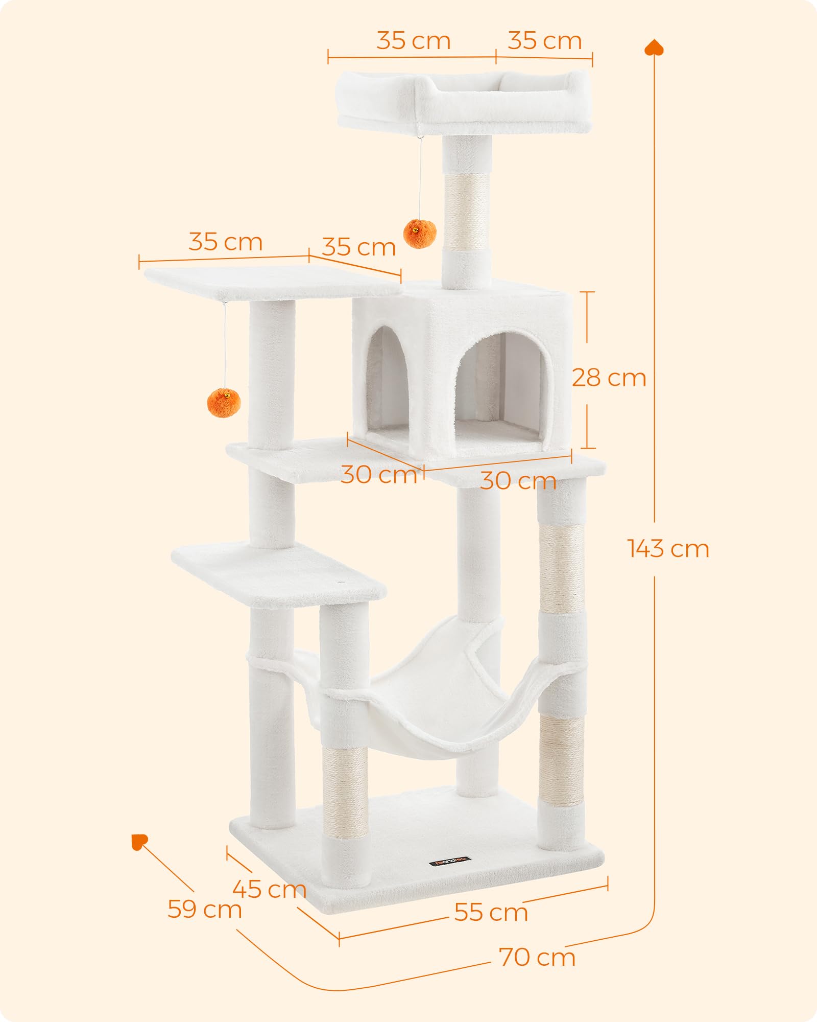 FEANDREA キャットタワー スリム 猫タワー ハンモック 耐荷重15kg 大型猫用 おしゃれ 多頭飼い 爪とぎ 天然サイザル麻紐 高さ143CM ホワイト PCT161T01 FEANDREA キャットタワー スリム 猫タワー ハンモック 耐荷重15kg 大型猫用 おしゃれ 多頭飼い 爪とぎ 天然サイザル麻紐 高さ143CM ホワイト PCT161T01