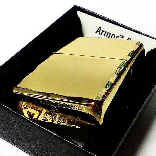 ZIPPO アーマー ジッポ ライター ゴールド シャインレイ 金タンク 重厚モデル 両面コーナー彫刻 金 シンプル メンズ ジッポー ギフト プレゼント
