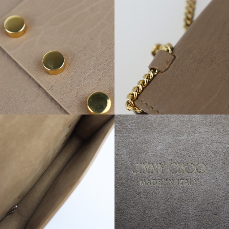 超美品 ジミーチュウ レイラ ショルダーバッグ GNL 163 レザー ライトモカ ゴールド金具 2WAY クラッチ【本物保証】