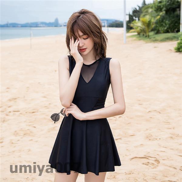 水着レディース ワンピース 体型カバー 20代 30代 40代 ママ水着 ビーチ 大人 可愛い リゾート 大きいサイズ 露出控えめ 黒 オールインワン 春コーデ