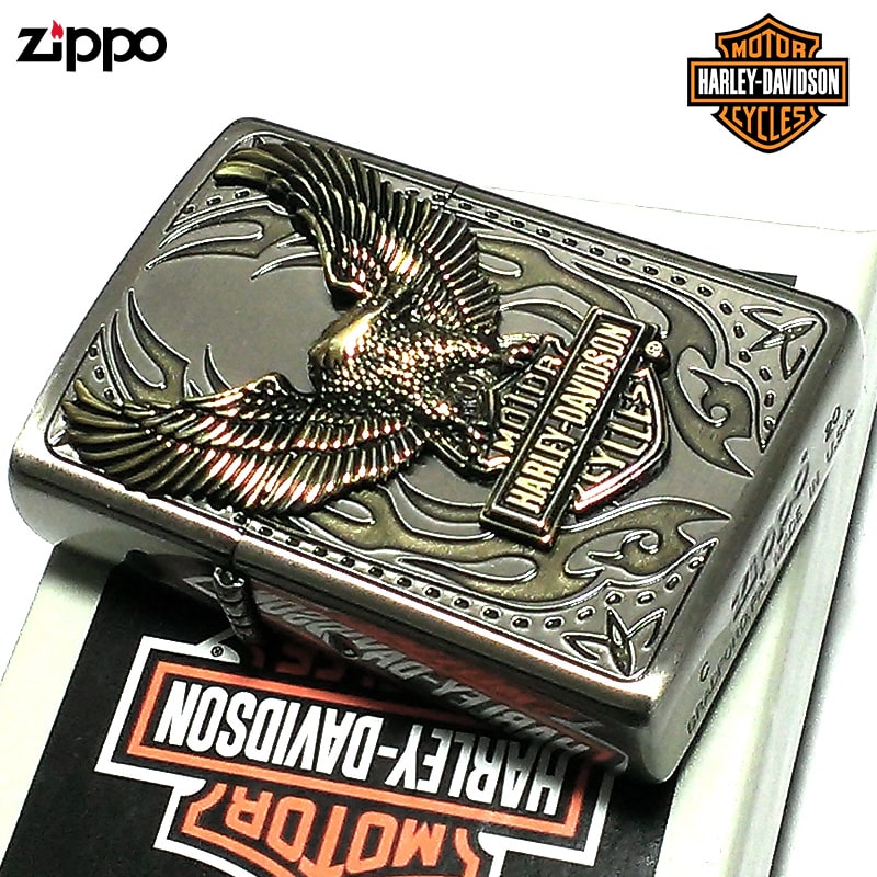ZIPPO ライター ハーレーダビッドソン ジッポ アンティークニッケル＆ゴールド 金銀 古美仕上げ 鷲 メタル イーグル 日本国内限定モデル かっこいい ジッポー