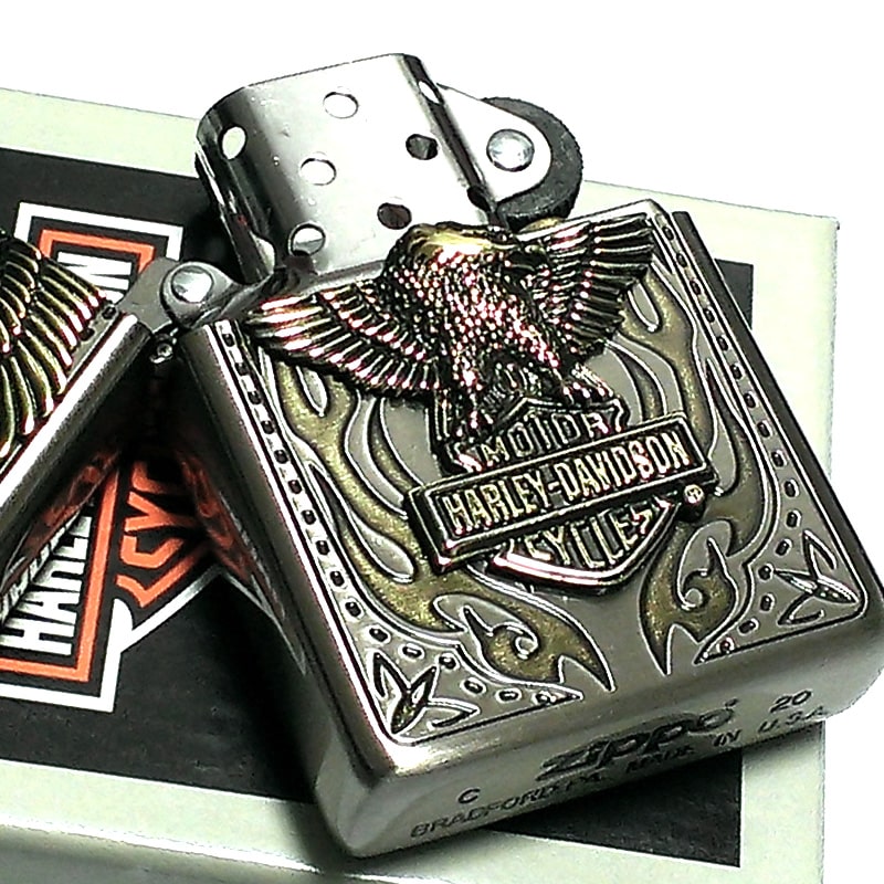 ZIPPO ライター ハーレーダビッドソン ジッポ アンティークニッケル＆ゴールド 金銀 古美仕上げ 鷲 メタル イーグル 日本国内限定モデル かっこいい ジッポー