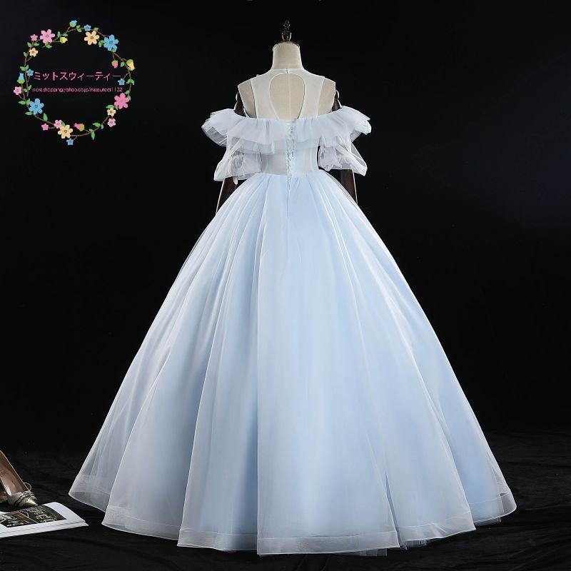 パーティードレス カラードレス 演奏会 ロングドレス プリンセスライン ライトブルー 結婚式 イブニ パーティードレス カラードレス 演奏会 ロングドレス プリンセスライン ライトブルー 結婚式 イブニ