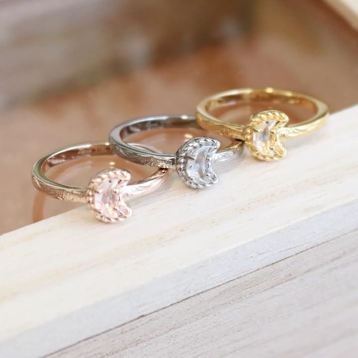 Piena ピエナサージカルステンレス316L ハワイアンジュエリー ムーン クレセント プルメリア スクロール リング レディース 13号(シルバー)