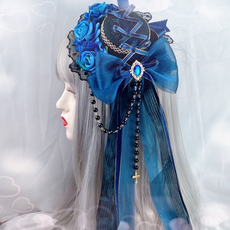 ロリータ ゴシック デッドブラック オールマッチ エレガント フラットハット シルクハット ヘッドドレス ヘアアクセサリー