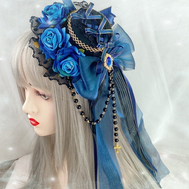 ロリータ ゴシック デッドブラック オールマッチ エレガント フラットハット シルクハット ヘッドドレス ヘアアクセサリー