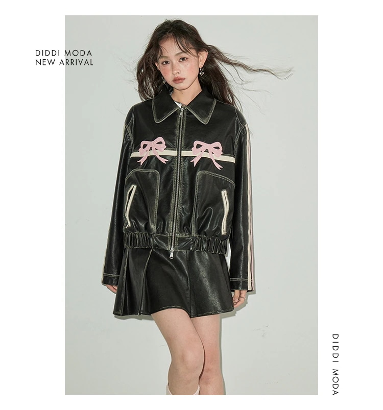 2024 春 甘くてかっこいい 長袖 かわいい ショート丈 アウター ブラック 羽織りレディーストップス合成 バイカラーカジュアル 女っぽフレンチきれいめコーデファッション 色っぽ トラック大人