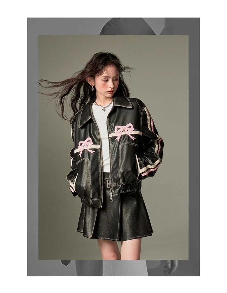 2024 春 甘くてかっこいい 長袖 かわいい ショート丈 アウター ブラック 羽織りレディーストップス合成 バイカラーカジュアル 女っぽフレンチきれいめコーデファッション 色っぽ トラック大人