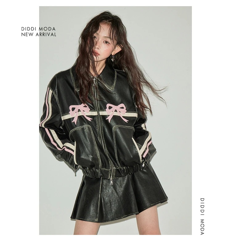 2024 春 甘くてかっこいい 長袖 かわいい ショート丈 アウター ブラック 羽織りレディーストップス合成 バイカラーカジュアル 女っぽフレンチきれいめコーデファッション 色っぽ トラック大人