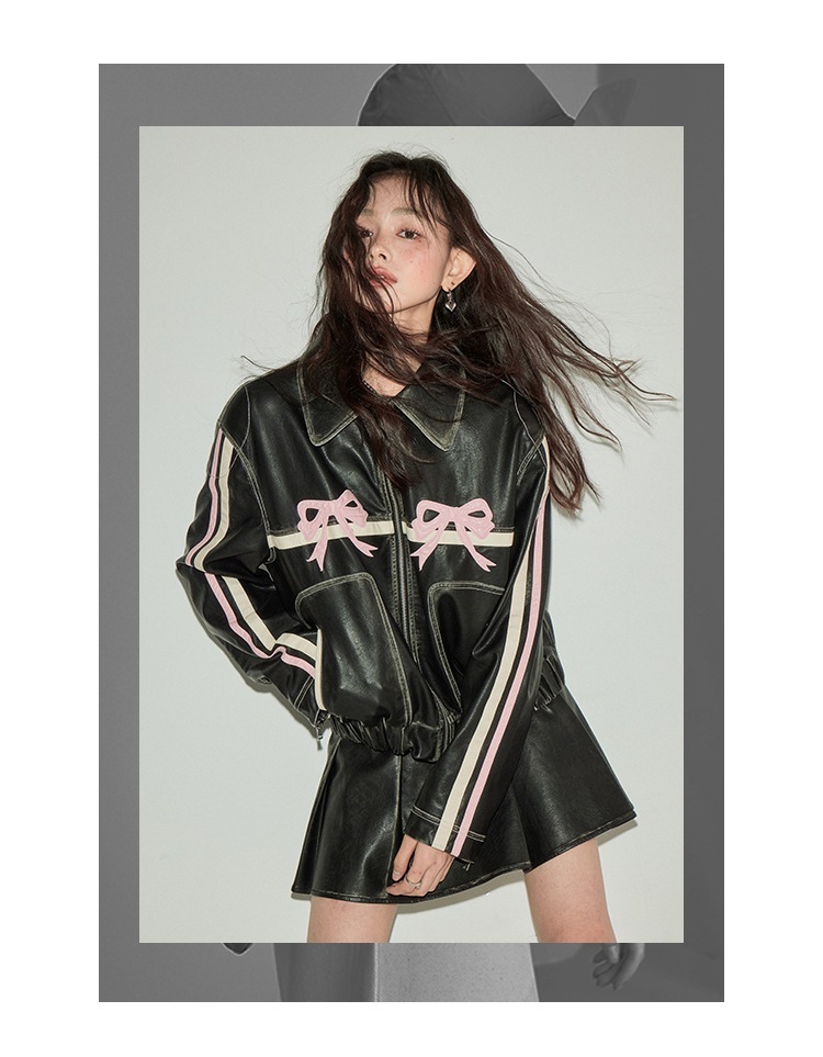 2024 春 甘くてかっこいい 長袖 かわいい ショート丈 アウター ブラック 羽織りレディーストップス合成 バイカラーカジュアル 女っぽフレンチきれいめコーデファッション 色っぽ トラック大人