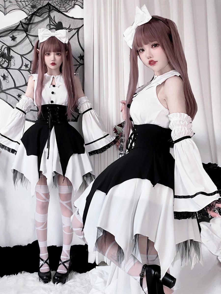 ハロウィン 仮装 大人 女性 魔女 コスプレ ワンピース 可愛い メイド 服 女性用 5点セット 黒 ホワイト ブラック 修道女 聖女 修道服 悪魔 ロリィタ メイド ヘアバンド リボン コスチューム ハロウィン 仮装 大人 女性 魔女 コスプレ ワンピース 可愛い メイド 服 女性用 5点セット 黒 ホワイト ブラック 修道女 聖女 修道服 悪魔 ロリィタ メイド ヘアバンド リボン コスチューム