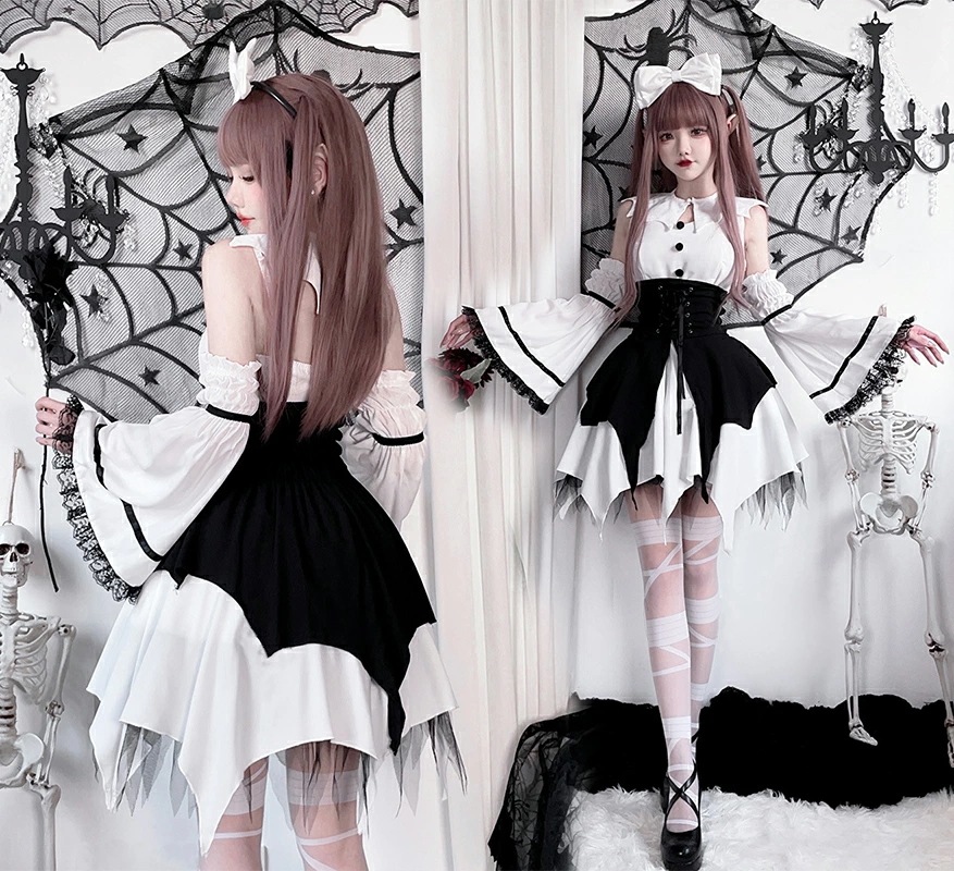 ハロウィン 仮装 大人 女性 魔女 コスプレ ワンピース 可愛い メイド 服 女性用 5点セット 黒 ホワイト ブラック 修道女 聖女 修道服 悪魔 ロリィタ メイド ヘアバンド リボン コスチューム ハロウィン 仮装 大人 女性 魔女 コスプレ ワンピース 可愛い メイド 服 女性用 5点セット 黒 ホワイト ブラック 修道女 聖女 修道服 悪魔 ロリィタ メイド ヘアバンド リボン コスチューム