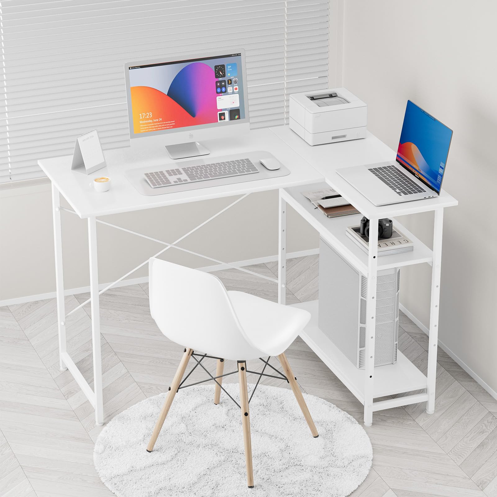 字デスク パソコン デスク 幅110×奥行48×高さ75cm 左右入替え可能 l字型 コーナー ゲーミング 収納ラック付き 棚板高さ調節可 テレワーク 在宅勤務 学習机 省スペース 79629 字デスク パソコン デスク 幅110×奥行48×高さ75cm 左右入替え可能 l字型 コーナー ゲーミング 収納ラック付き 棚板高さ調節可 テレワーク 在宅勤務 学習机 省スペース 79629