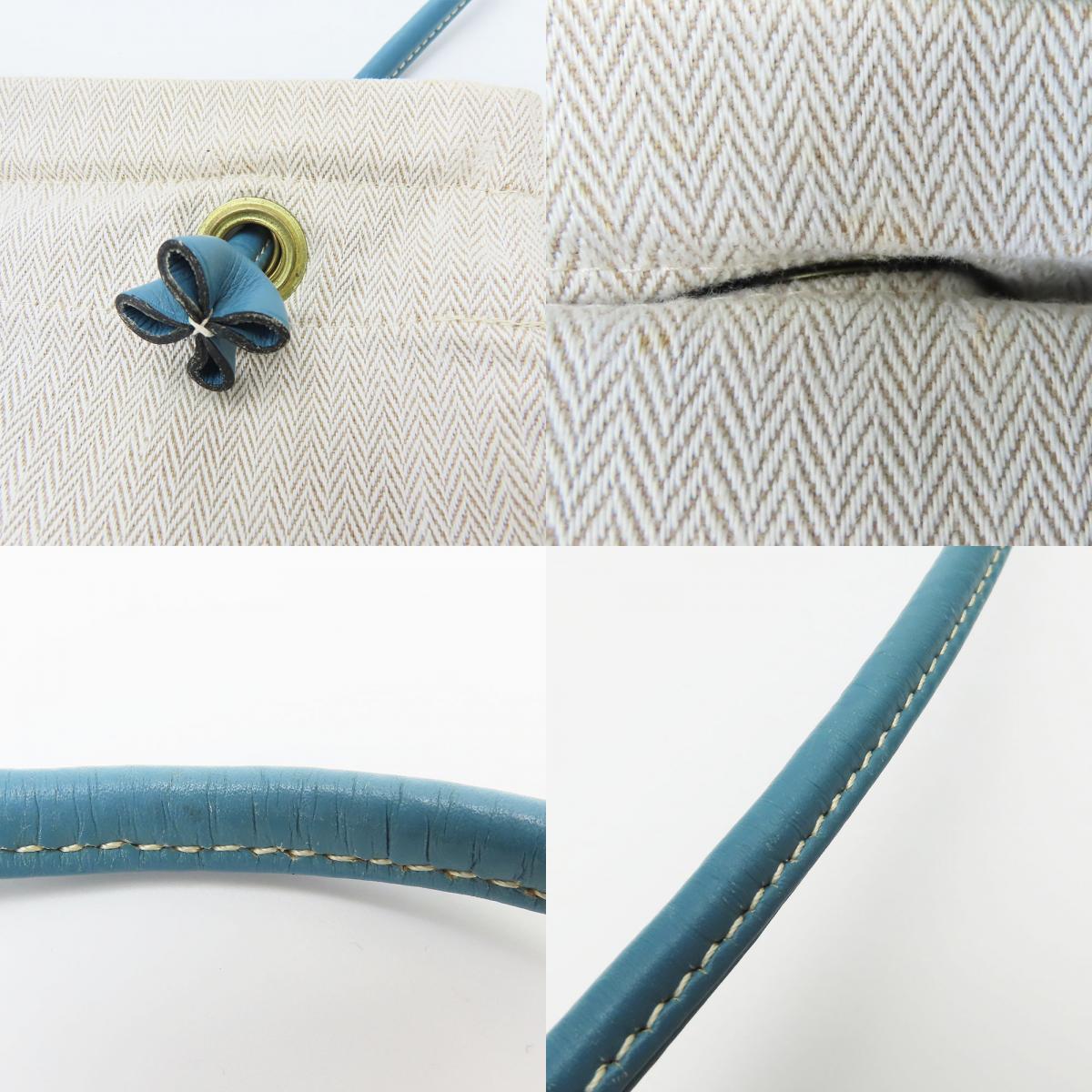 中古 ショルダーバッグ アリーヌGM コットン レザー ベージュ ブルー 肩掛け カジュアル レディース メンズ 中古 ショルダーバッグ アリーヌGM コットン レザー ベージュ ブルー 肩掛け カジュアル レディース メンズ