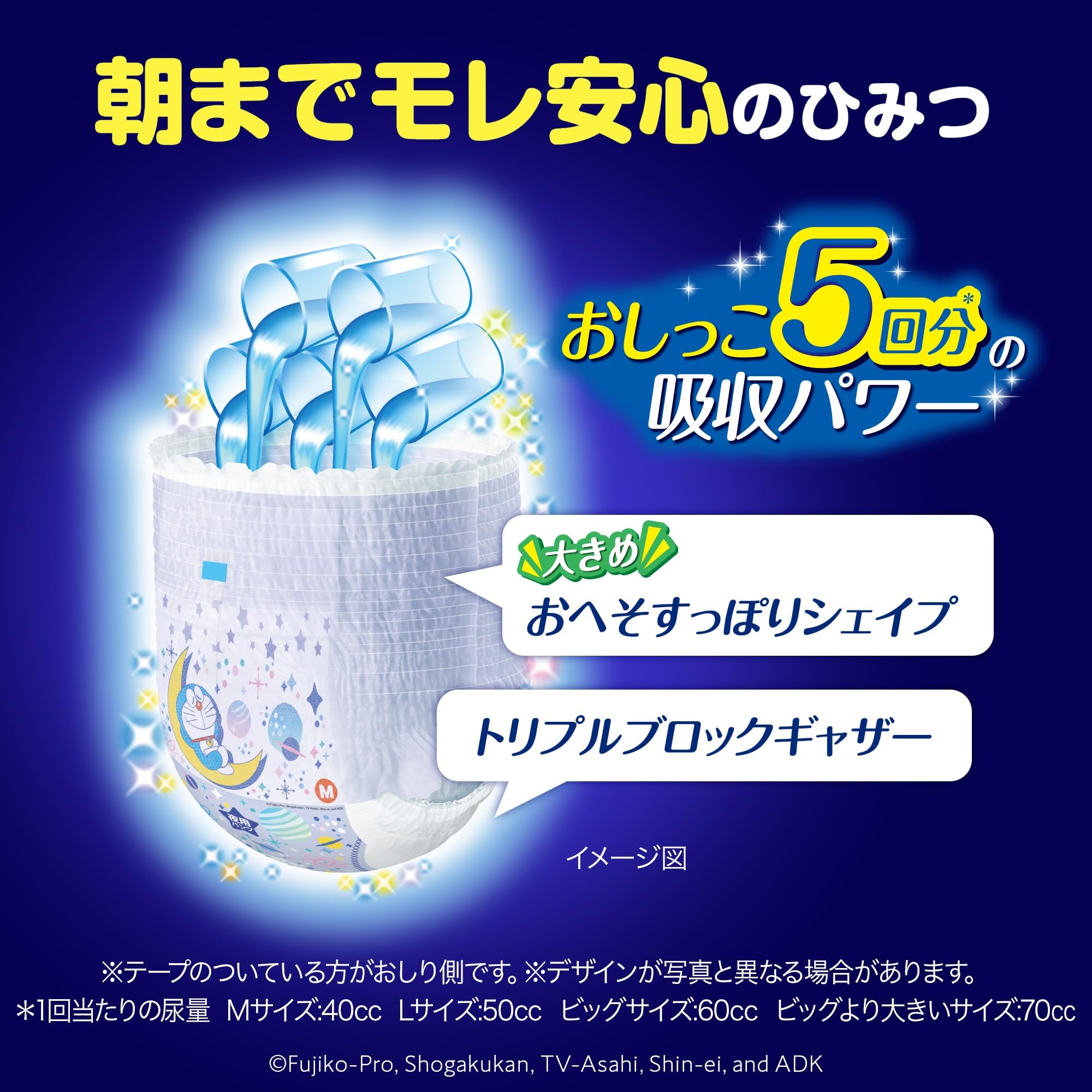 【パンツ Lサイズ】マミーポコ 夜用 パンツ ドラえもん オムツ（9~15kg）128枚（32枚×4） [ケース品]
