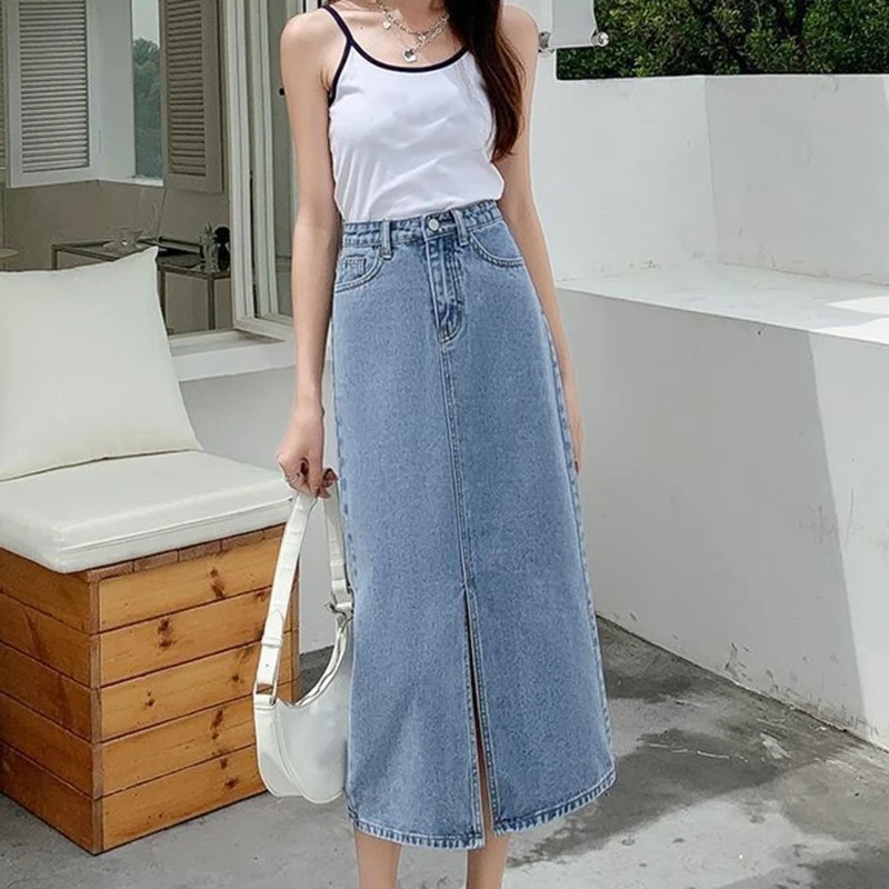 納期1~3週間程:女性のヴィンテージロングデニムスカート,ハイウエスト,空中ブランコカット,韓国風,春夏ファッション,女の子,無地 納期1~3週間程:女性のヴィンテージロングデニムスカート,ハイウエスト,空中ブランコカット,韓国風,春夏ファッション,女の子,無地