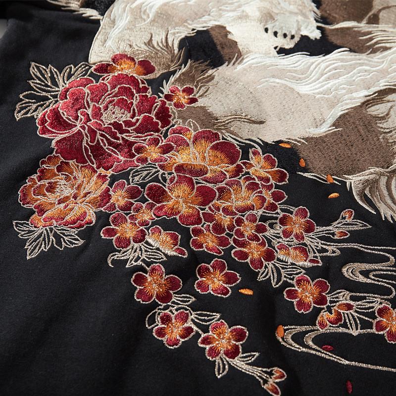 ヒップホップパーカー メンズ 刺繍 狐 秋冬 長袖トップス 裏起毛 防寒 厚手パーカー プルオーバーパーカー カッコイイ カジュアル 暖かい