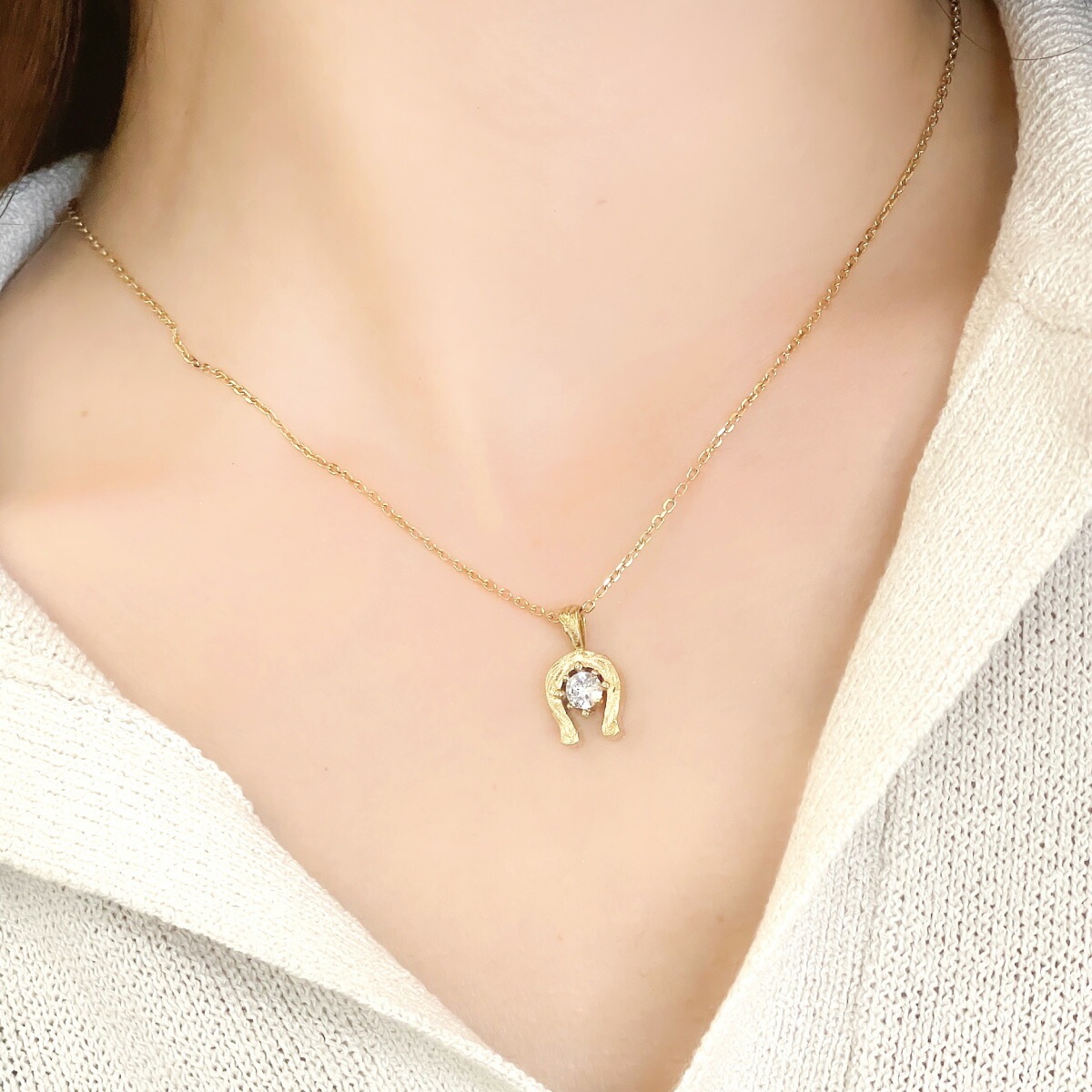 ネックレス レディース サージカルステンレス316L 馬蹄 ホースシュー 1粒 ハワイアンジュエリー ネックレス レディース サージカルステンレス316L 馬蹄 ホースシュー 1粒 ハワイアンジュエリー