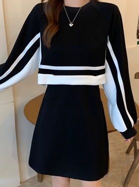 レディース スカート トップス ワンピース ミニスカート ロングスカート ミニ ショート 膝丈 膝下 膝上 ロング 2レングス 長袖 ラウンドネック Aライン ストリート シンプル カジュアル