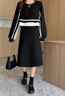 レディース スカート トップス ワンピース ミニスカート ロングスカート ミニ ショート 膝丈 膝下 膝上 ロング 2レングス 長袖 ラウンドネック Aライン ストリート シンプル カジュアル