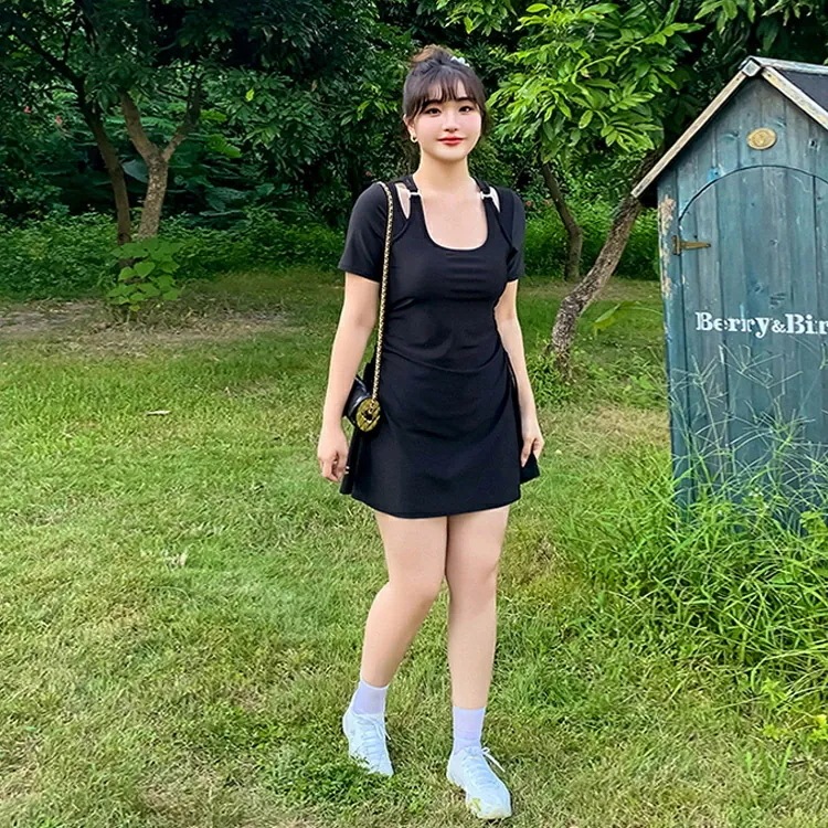 女の子 水着 レディース 大きいサイズ 4L 5L 6L 体型カバー ぽっちゃり ワンピース 背中だし 着痩せ パッド付 ワンピース水着 ビーチ 海デート 温泉 セクシー 大人可愛い ブラック ブ