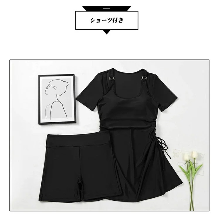 女の子 水着 レディース 大きいサイズ 4L 5L 6L 体型カバー ぽっちゃり ワンピース 背中だし 着痩せ パッド付 ワンピース水着 ビーチ 海デート 温泉 セクシー 大人可愛い ブラック ブ