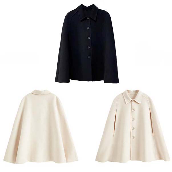 ケープコート マントコート ミディアム丈 ポンチョ コート アウター S M L 2L ゆったり アイボリー ブラック レディース 女性 韓国風 秋服 冬服 防寒着 体型カバー おしゃれ エレガント
