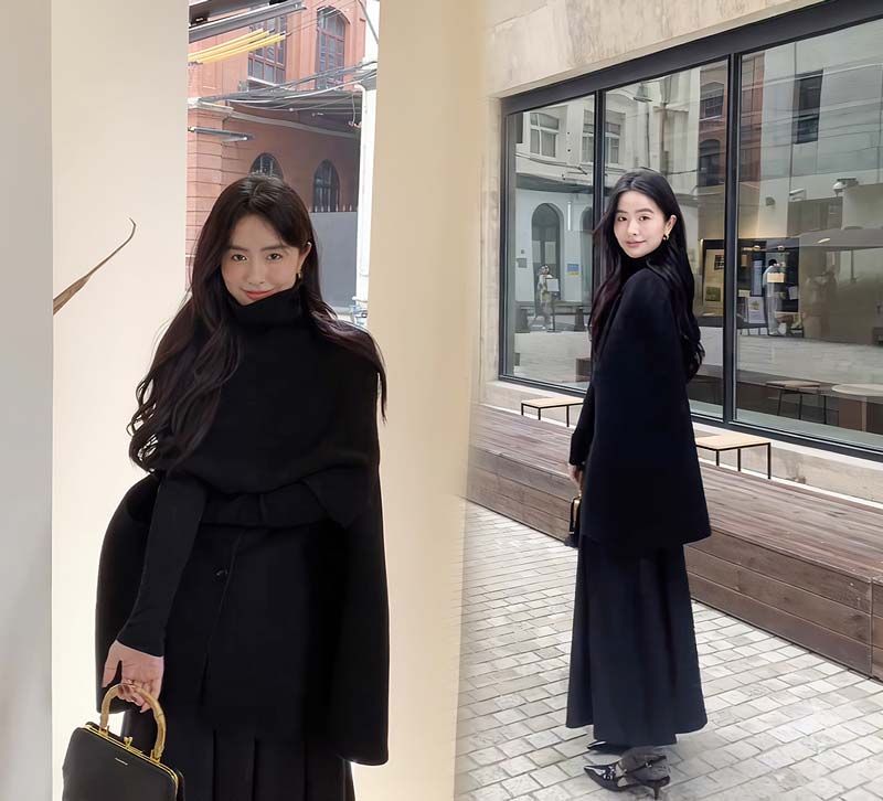 ケープコート マントコート ミディアム丈 ポンチョ コート アウター S M L 2L ゆったり アイボリー ブラック レディース 女性 韓国風 秋服 冬服 防寒着 体型カバー おしゃれ エレガント