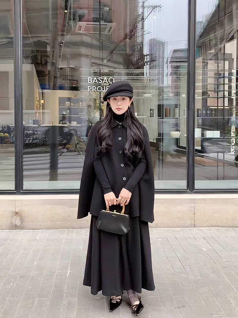 ケープコート マントコート ミディアム丈 ポンチョ コート アウター S M L 2L ゆったり アイボリー ブラック レディース 女性 韓国風 秋服 冬服 防寒着 体型カバー おしゃれ エレガント