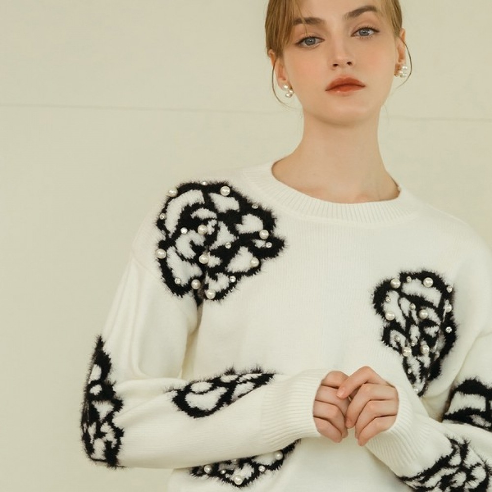 (マックスカルティッジョ) パールキュービックローズラウンドニット (マックスカルティッジョ) パールキュービックローズラウンドニット