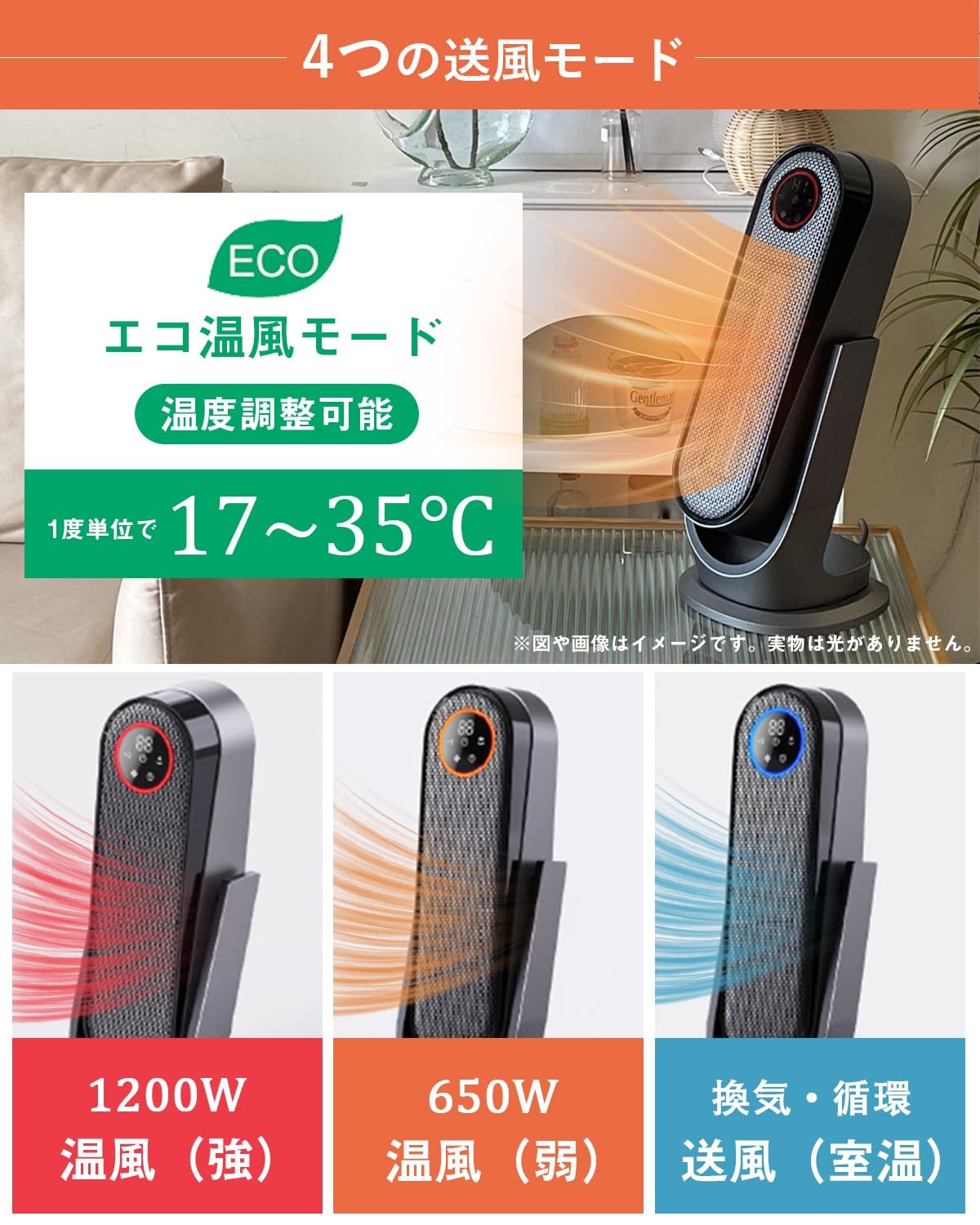 LNSOO セラミックヒーター 2秒速暖 上下左右自動首振り 立体送風 1200W 4段階温度調整 省エネ ECOモード リモコン遠隔操作 LEDタッチパネル 1-48時間自動OFFタイマー メモリー