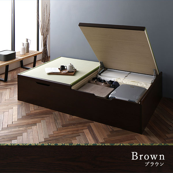 [組立設置付]収納 跳ね上げ畳ベッド セミダブル ライトオーク 国産 ヘリ付 ヘッドレス
