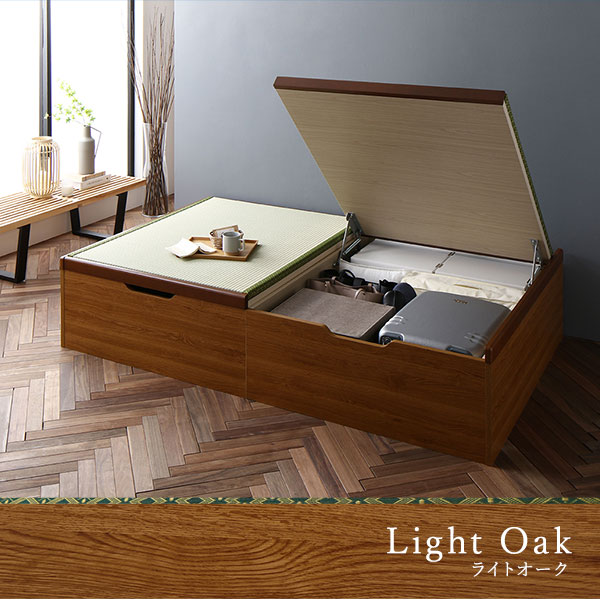 [組立設置付]収納 跳ね上げ畳ベッド セミダブル ライトオーク 国産 ヘリ付 ヘッドレス