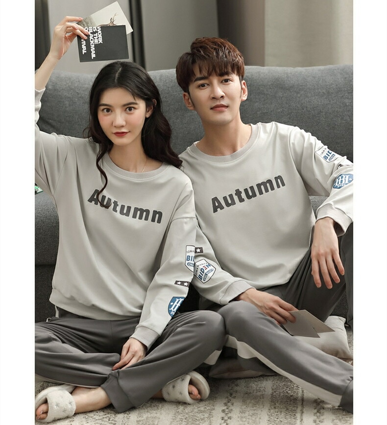 パジャマ ルームウェア 上下セット レディース メンズ 綿100％ 長袖 ペアルック カップル 春秋 秋冬 大きいサイズ かぶり tシャツ あったか 暖かい おしゃれ クルーネック Uネック 男女兼用