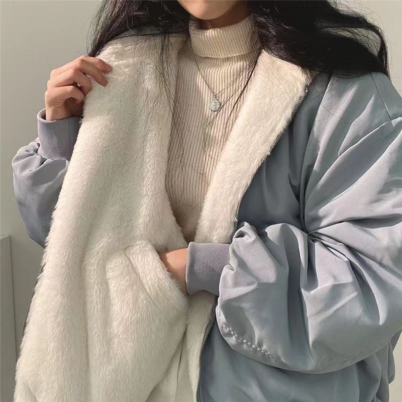 ゆったり ジップアップ 2WAY 大人可愛い 秋冬 2025 カジュアル レトロ アウター フード付き ジャケットボア ガーリー ルーズ ブルゾン リバーシブル_9