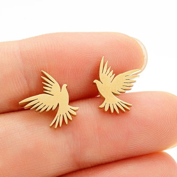 10k 鳩　ピアス Qoo10] 鳩 ステンレスピアス 1ペア販売 両耳
