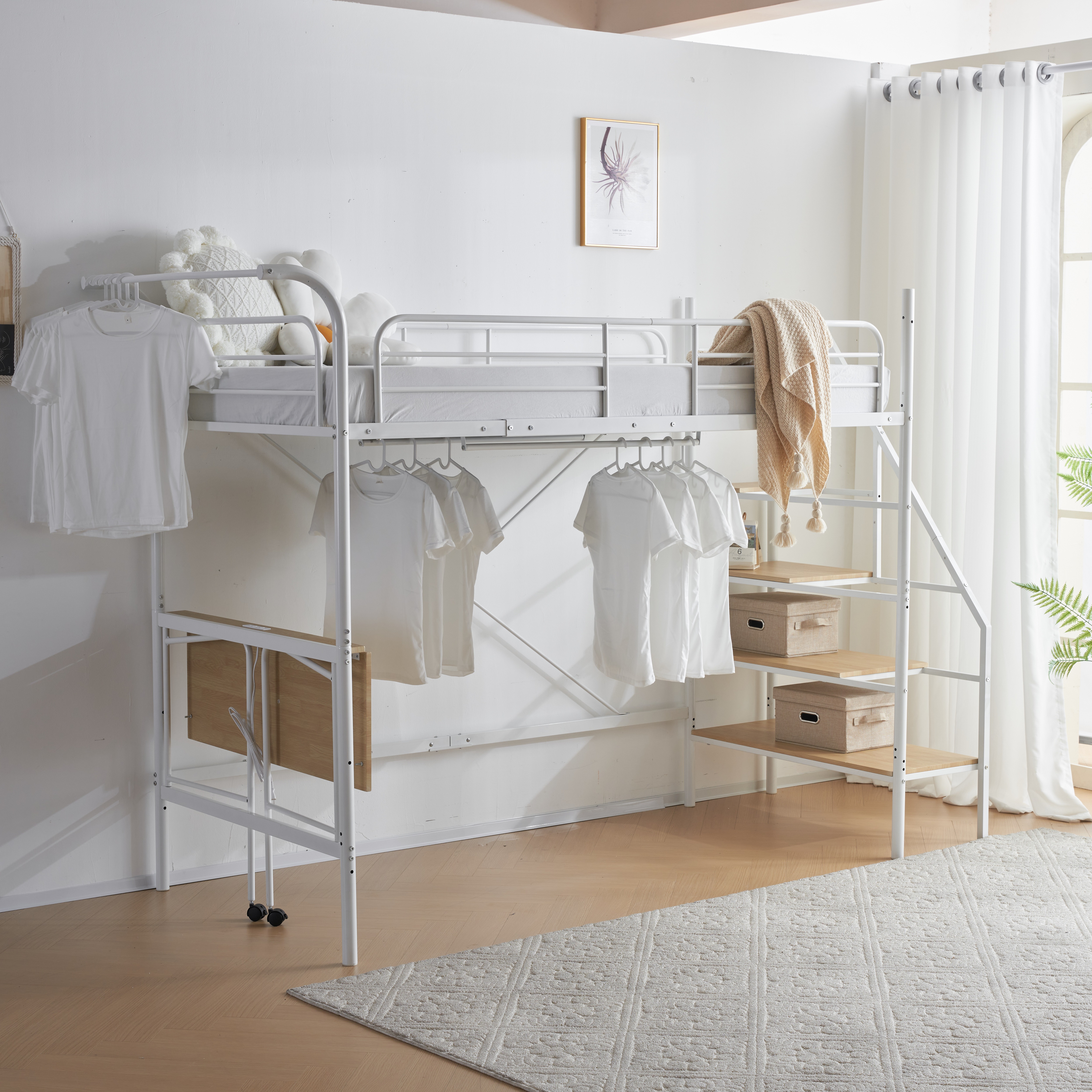 システムベット ロフトベッド シングル デスク付き コンセント付き 収納付き ハンガーポール付き 耐荷重150kg 北欧風 スチール 耐震 システムベット ロフトベッド シングル デスク付き コンセント付き 収納付き ハンガーポール付き 耐荷重150kg 北欧風 スチール 耐震